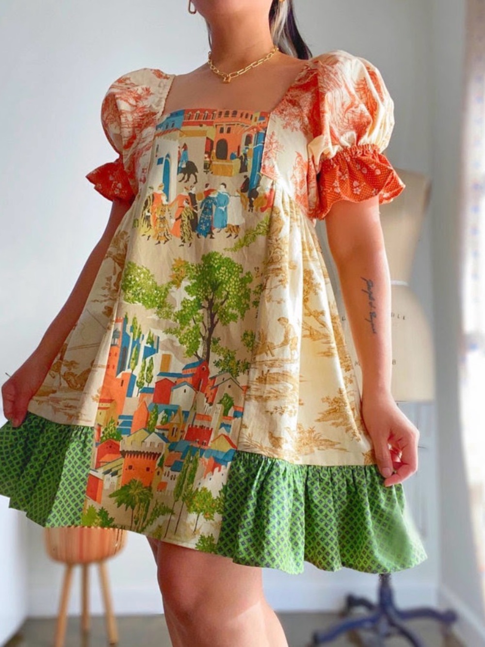 Selina Sanders OOAK Tea Towel Baby Doll Peasant Dress NWT